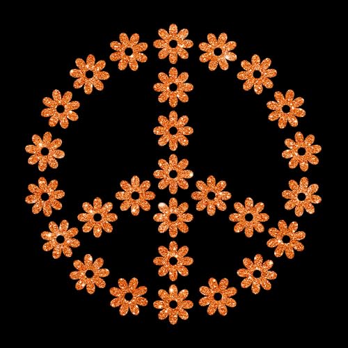 Glitzerdeals Bügelbilder Glitzer Peace Symbol Blumen Peacezeichen orange Aufbügler für Textilien Karneval Kostüm Peace Bügelflicken Peacezeichen Fasching Patch zum Aufbügeln Peace von Glitzerdeals