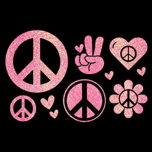 Glitzerdeals Bügelbilder Glitzer Peace Symbole Set Peacezeichen koralle Aufbügler für Textilien Karneval Kostüm Peace Bügelflicken Peacezeichen Fasching Patch zum Aufbügeln Peace von Glitzerdeals