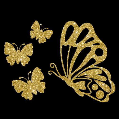 Glitzerdeals Bügelbilder Glitzer Schmetterlinge im Set gold Aufbügler für Textilien Karneval Kostüm Schmetterling Bügelflicken Schmetterlinge Fasching Patch zum Aufbügeln Schmetterling von Glitzerdeals