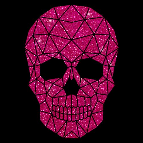 Glitzerdeals Bügelbilder Glitzer Totenkopf Geometrie Tattoo pink Aufbügler für Textilien Karneval Kostüm Totenkopf Bügelflicken Skull Fasching Patch zum Aufbügeln Totenkopf von Glitzerdeals