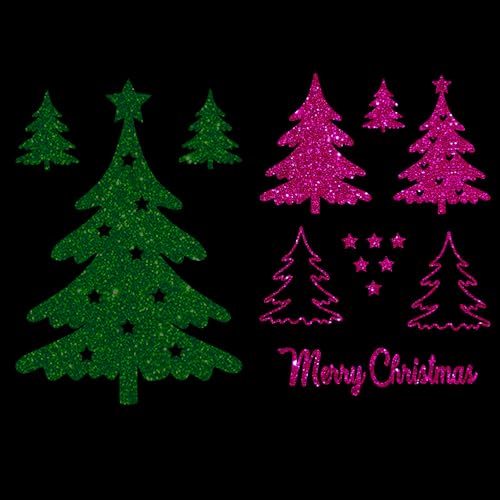 Glitzerdeals Bügelbilder Glitzer Weihnachtsmotiv Set Weihnachtsbaum Merry Christmas Sterne pink Aufbügler für Textilien Karneval Kostüm Bügelflicken Weihnachten Fasching Patch zum Aufbügeln von Glitzerdeals