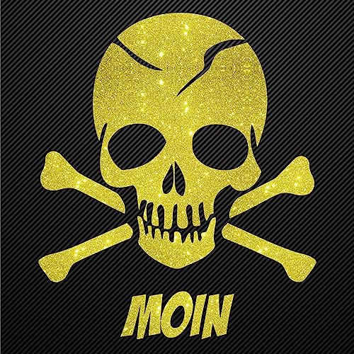 Glitzerdeals Bügelbilder Karneval Aufbügler Totenkopf mit Knochen und Moin Schriftzug Bügelbild Glitter Totenköpfe Bügelmotiv Schädel skull iron on design skull with bones gold klein von Glitzerdeals