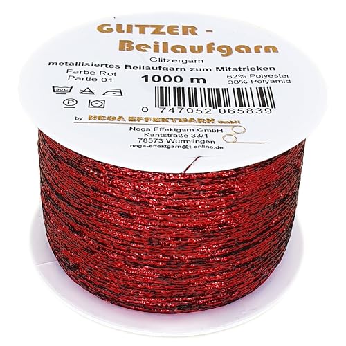 Glitzer-Beilaufgarn auf 1000 Meter Spulen in der Farbe Rot von Glitzergarn