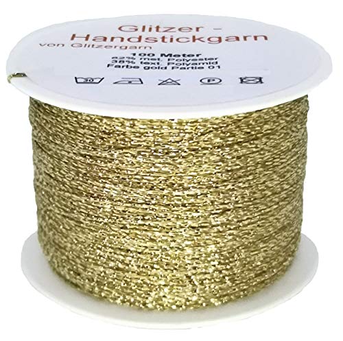 Glitzer-Handstickgarn auf 100 Meter Spulen in der Farbe Gold von Glitzergarn