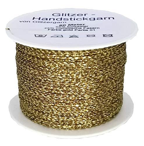 Glitzer-Handstickgarn auf 50 Meter Spulen in der Farbe Gold von Glitzergarn