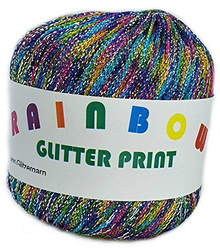 Rainbow Glitter Print auf 25 Gramm Knäuel (Sommerblumen mit Glitzer Silber) von Glitzergarn