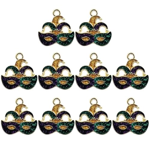 Glixoft 10 Stück Mardi Gras-Charms Für Die Schmuckherstellung, Mardi Gras-Maske, Fleur De Lis-anhänger, Charms Für Halskette, Armband, Ohrringe, Basteln von Glixoft