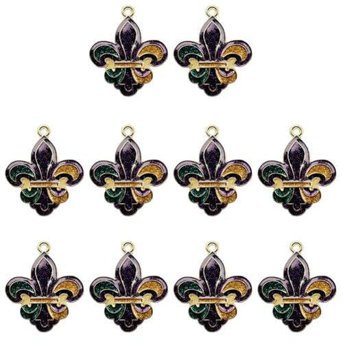 Glixoft 10 Stück Mardi Gras-Charms Für Die Schmuckherstellung, Mardi Gras-Maske, Fleur De Lis-anhänger, Charms Für Halskette, Armband, Ohrringe, Basteln von Glixoft