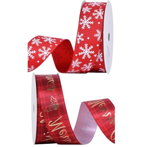 Glixoft 2 Rollen Weihnachts-geschenkband, Winter-feiertagsband, Geschenk-verpackungsband, Feiertags-partygeschenke Für DIY-bastelgeschenke von Glixoft