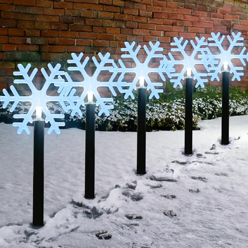 GloBrite Schneeflocken-Gartenlichter, Weihnachtsbeleuchtung für den Außenbereich, batteriebetriebene Wegelichter, 39 cm, wasserdichte Weihnachtsbeleuchtung für den Außenbereich, 5 Stück von GloBrite