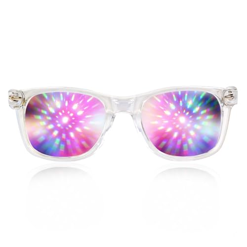 GloFX Ultimative Beugungsbrille, transparent, 3D-Regenbogen-Halo-Beugung, tolles Edm, Festival, Konzert, Feuerwerk, Weihnachtsbeleuchtung und Rave-Zubehör, schwarzer Rahmen von GloFX