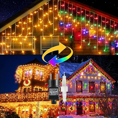 GlobaLink 10m Lichterkette außen, 400LED Eisregen Lichterkette außen warmweiß/bunt, LED Lichtervorhang IP44 wasserdicht 8 Modi mit Timer anschließbar für Pavillon Balkon Weihnachten Hochzeit von GlobaLink