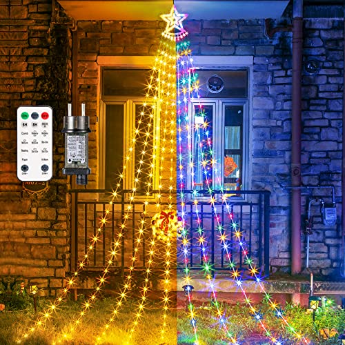 GlobaLink 349 LED 3,5m Lichterkette Weihnachtsbaum Warmweiß und Bunt, Christbaumbeleuchtung mit Sterne Dimmbar, IP65 Baumbeleuchtung Außen mit Timer, Tannenbaumbeleuchtung Strom, Weihnachtsdeko Innen von GlobaLink