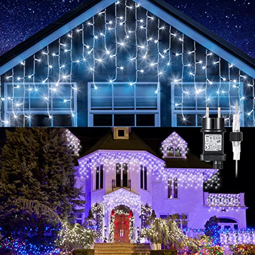 GlobaLink 400 LED Lichterkette Eisregen, 10M Lichtervorhang Außen erweiterbar Regenlichterkette Eiszapfen IP44 Lichterkette außen und Innen Deko für Dach Balkon Weihnachten Party Hochzeit - Kaltweiß von GlobaLink