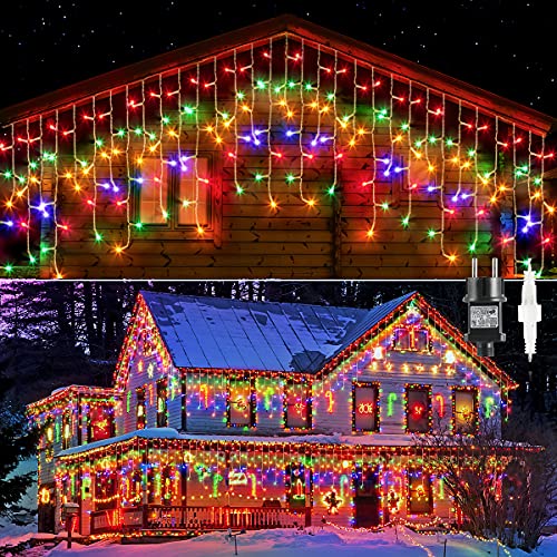 GlobaLink 400 LED Lichterkette Eisregen, 10M Lichtervorhang Außen erweiterbar Regenlichterkette Eiszapfen IP44 Lichterkette außen und Innen Deko für Dach Balkon Weihnachten Party Hochzeit - Bunt von GlobaLink