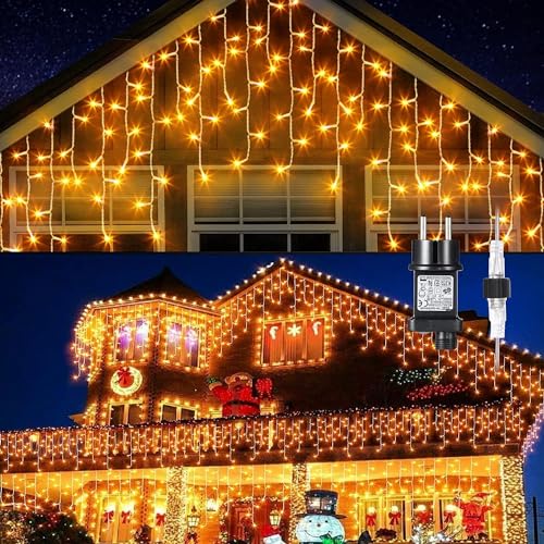 GlobaLink 800 LED Lichterkette Eisregen, 20M Lichtervorhang Außen mit 160 Tropfen erweiterbar mit Timer Regenlichterkette Eiszapfen Lichterkette für Dach Balkon Weihnachten Party - Warmweiß von GlobaLink