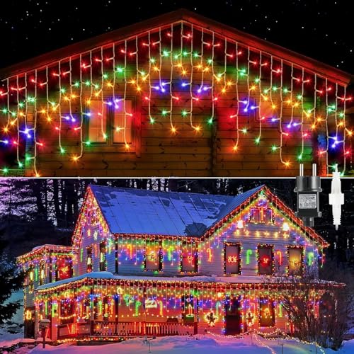 GlobaLink 800 LED Lichterkette Eisregen, 20M Lichtervorhang Außen mit 160 Tropfen erweiterbar mit Timer Regenlichterkette Eiszapfen Lichterkette für Dach Balkon Weihnachten Party-vier Farben von GlobaLink