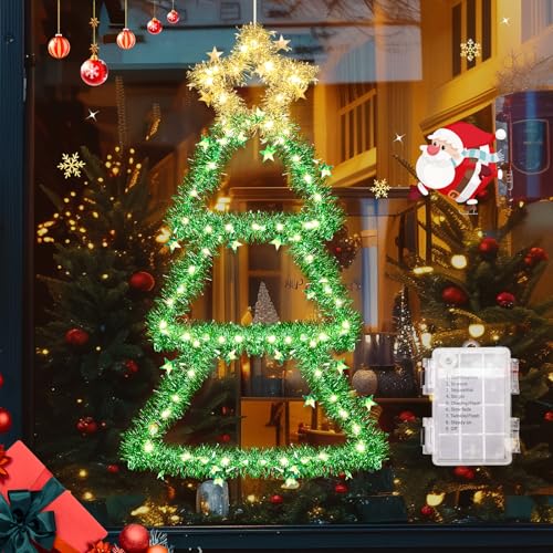 GlobaLink LED Weihnachtsbaum Beleuchtet, Weihnachtsdeko Fenster Batterie Warmweiß, 76CM 110 LED Faltbarer Lichterdeko Weihnachtsbeleuchtung für Schlafzimmer Balkon Garten Innen Außen von GlobaLink