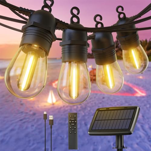 GlobaLink Lichterkette Außen Solar, 15+1 LED 17M Lichterkette Glühbirnen mit USB-/Solar-Lademethode, 4 Modi mit Fernbedienung Dimmbar für Gärten,Balkon,Party,Terrasse Deko Outdoor von GlobaLink