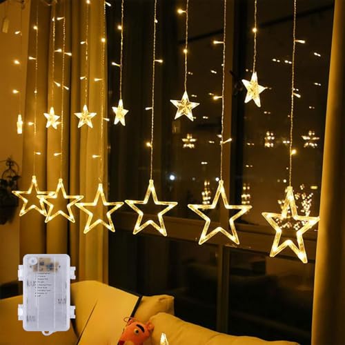 GlobaLink Lichterkette Sterne Batterie, 12 Sterne 138 LEDs Lichtervorhang Weihnachtsbeleuchtung mit Haken 8 Modi Wasserdicht IP44 für Innen und Außen Kinderzimmer Fenster Weihnachten Deko von GlobaLink