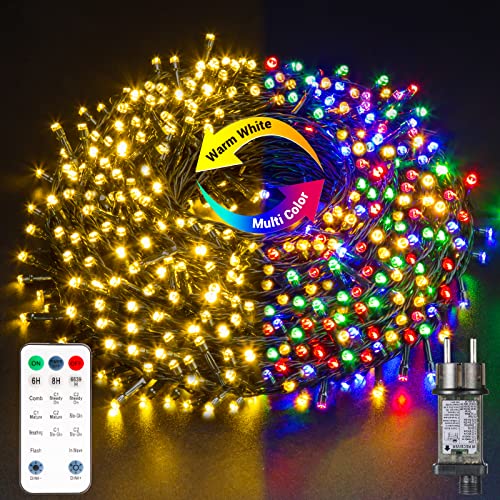 GlobaLink Weihnachtsbeleuchtung Außen 20M, 200er LED Lichterkette Strom Warmweiß und Bunt, 11 Modi mit Fernbedienung und Timer, 4 in 1 Weihnachtsbaum Lichterkette dimmbar für Weihnachtsdekoration von GlobaLink