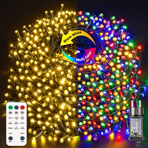 GlobaLink Weihnachtsbeleuchtung Außen 50M, 500er LED Lichterkette Strom Warmweiß und Bunt, 11 Modi mit Fernbedienung und Timer, 4 in 1 Weihnachtsbaum Lichterkette dimmbar für Weihnachtsdekoration von GlobaLink