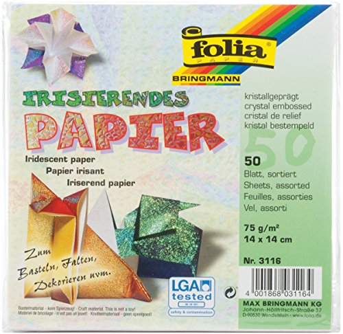 Folia Paper Origami-Papier, 15,2 x 15,2 cm, 50 kg, Kristallprägung, 10 Verschiedene schillernde Farben, 5-1/2 von folia