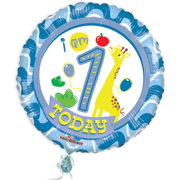 Folienballon "I am 1 today" mit niedlicher Giraffe von Globos Nordic