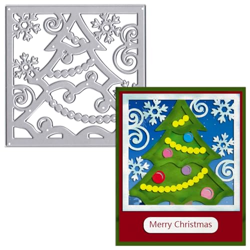 Glodecart Weihnachts-Hintergrund-Stanzformen für Kartenherstellung, Rahmen Weihnachtsbaum, Schneeflocke, Stanzform für Scrapbooking, Papierbasteln, Dekoration, DIY-Fotoalbum, Metall, Weihnachtsthema, von Glodecart