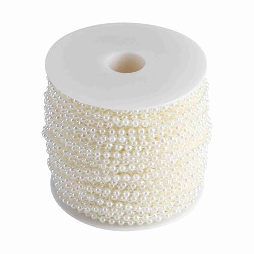 Glomora Rollo de Cuentas de Perlas de imitación, Rollo de 40 m, Perlas Artificiales de 4 mm, Adornos de Bricolaje para decoración de árbol de Navidad, Fiesta de Bodas (Beige) von Glomora