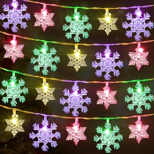 Glooglitter Weihnachtsdekoration-Lichterkette, 6,8 m, 40 LEDs, Schneeflocken-Lichterkette, batteriebetrieben, für drinnen und draußen, Weihnachtsbaum, Schlafzimmer, Heimdekoration (mehrfarbig) von Glooglitter