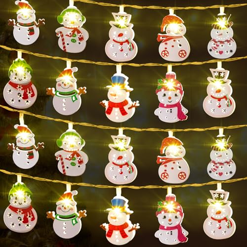 Glooglitter Weihnachtsmann-Lichterkette für Weihnachtsbaum, Weihnachtsmann, Schneemann, 3 m, 20 LEDs, batteriebetrieben, für drinnen und draußen, Weihnachtsbaum, Winter, Zuhause, Schlafzimmer, von Glooglitter