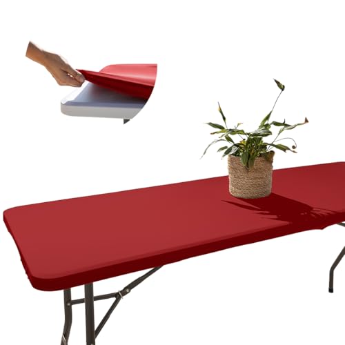 Tischdecke mit Gummizug Rechteckig 182x76 cm, Abwaschbare Gartentischdecke Rot, Wetterfest & rutschfest, Perfekt für Outdoor, Camping & Stehtische von Glop