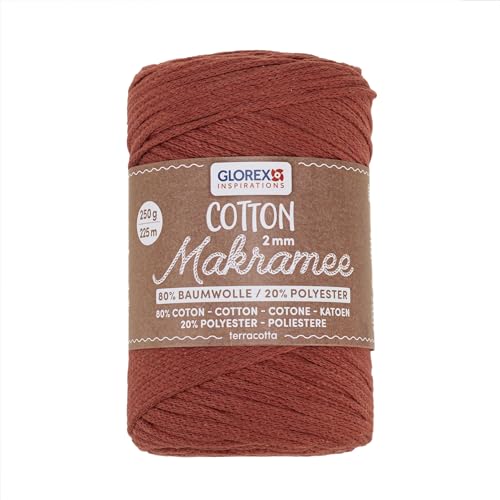 GLOREX 5 1008 32 - Makramee Cotton 2 mm, 250 g, Terracotta, Länge 225 m, dreifachgedrehtes Baumwollgarn, 100 % Baumwolle, zum Häkeln, Stricken, Knüpfen und Gestalten von Glorex