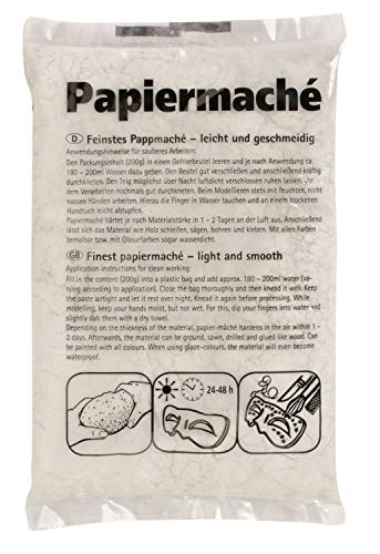 GLOREX 6 0902 02 - Papiermaché elfenbein, Pappmaché im Beutel, papierähnliche Modelliermasse als klassischer Modellierwerkstoff, ideal zum Gestalten von Masken und Reliefs, Weiß, 200 g von GLOREX