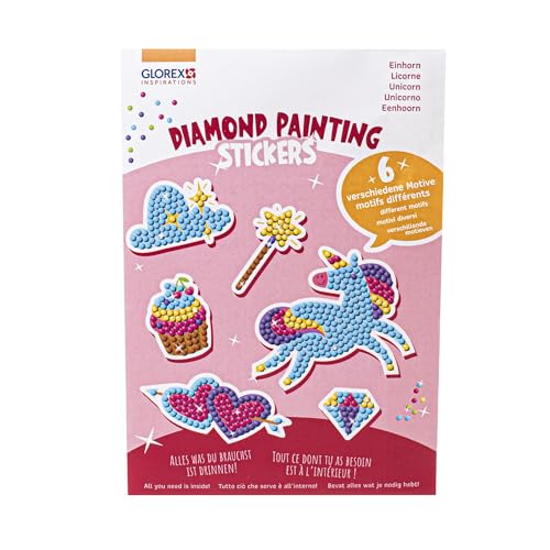 GLOREX 6 1242 702 - Diamond Painting Stickers, Motiv: Einhorn, Bastelset zum Malen mit Glitzersteinchen, für Kinder ab 6 Jahren von GLOREX