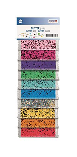 GLOREX 6 1630 172 - Glitter grob, sortiert in 10 leuchtkräftigen Farben, 20 g, zum Basteln und Verzieren von Glorex