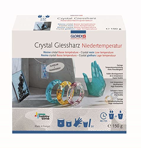 GLOREX 6 2101 510 - Crystal-Gießharz, ca. 150 g, passender Härter enthalten, 48-72 Stunden Aushärtezeit, transparent, mischbar, ideal zur Schmuckherstellung, für kreative Bastelarbeiten von Glorex