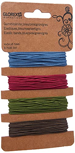 GLOREX 6 7035 391 Gummibänder, 4x3m Ø 1mm blau/pink/grün/grau, Mehrfarbig, One Size von GLOREX