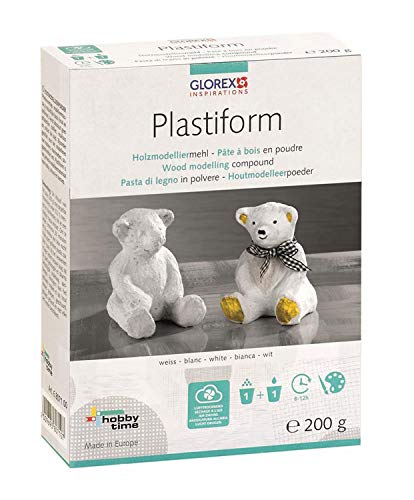 GLOREX 6 8071 00 - Plastiform Holzmodelliermehl elfenbein, aus Fichtenholz, 200 g Box, lufttrocknende Modelliermasse, leicht wie Holz von GLOREX