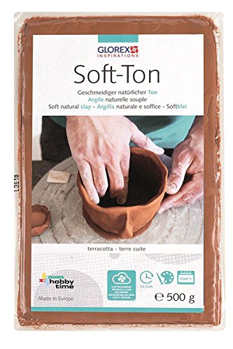 GLOREX 6 8075 137 - Soft Ton terracotta 500 g, natürlicher, besonders weicher und geschmeidiger Ton, lufthärtend und für Brennofen geeignet, sehr gut für Kinder geeignet von GLOREX