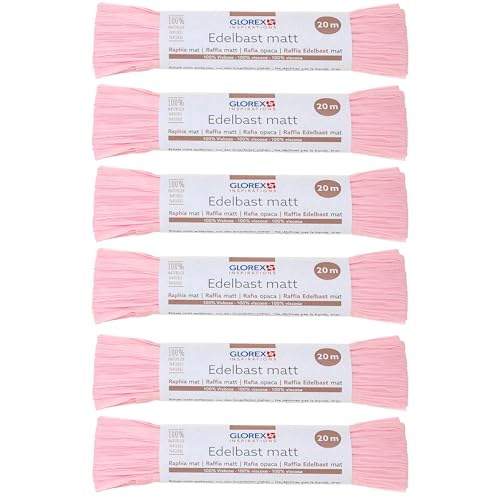 GLOREX 6 9400 504K - Raffia Edelbast, 6 Bündel je 20 m matter Bast, Rosa - zum Basteln, zur Dekoration oder für Gestecke, Sträuße und andere floristische Arbeiten von Glorex