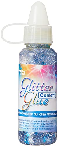 GLOREX Glitterglue Flasche 53ml Confetti, Glitter, Snow Blau/Silber, 2,5 x 2,5 x 10,8 cm von GLOREX