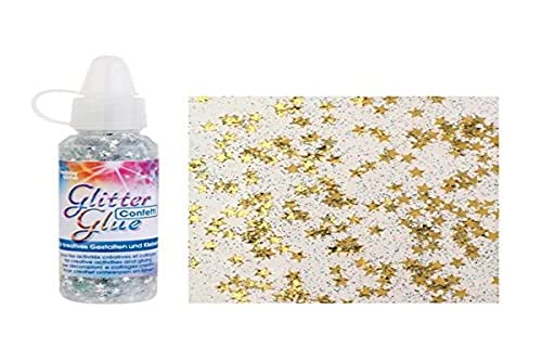 GLOREX Glitterglue Flasche 53ml Confetti, Glitter, Sterne Gold, 2,5 x 2,5 x 10,8 cm von GLOREX