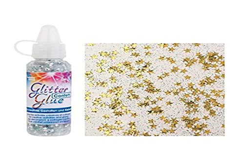 GLOREX Glitterglue Flasche 53ml Confetti, Glitter, Sterne Gold, 2,5 x 2,5 x 10,8 cm von Glorex