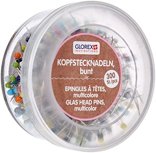 Glorex 5 2002 23 - Kopfstecknadeln, Stecknadeln mit Perlenkopf, bunt, Döschen mit 300 Stück, 30 mm x 0,65 mm, ideal für Näharbeiten, zum Abstecken von Stoff von GLOREX