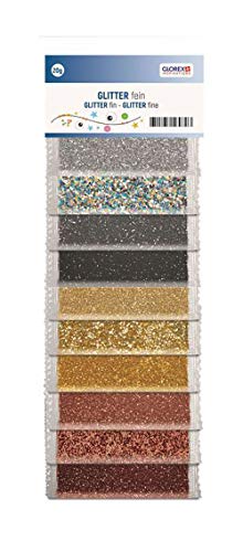 Glorex 6 1630 171 - Glitter fein, sortiert in silber, braun und gold, insgesamt 10 Farben, 20 g, zum Basteln und Verzieren von Glorex