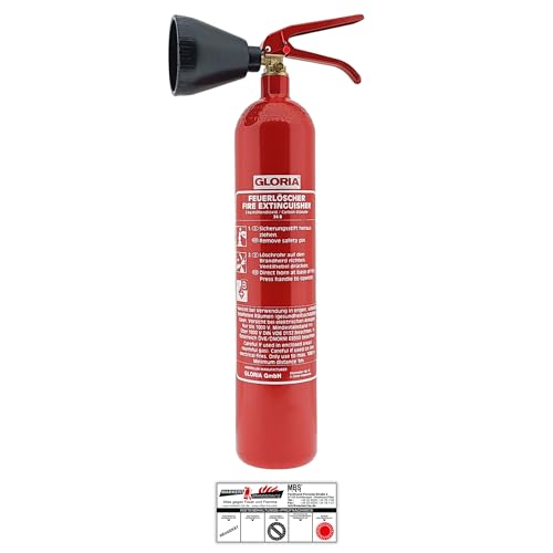 CO2 Feuerlöscher KS 2 ST, Stahlblech rot lackiert Löschmenge 2kg Brandklasse B von Gloria