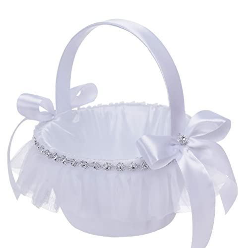 Glorlliant Tragbare Mini Hochzeits Blumenkörbe für Romantische Hochzeit, Party mit Schleife, Blumenmädchen Korb mit Griff 5772# von Glorlliant