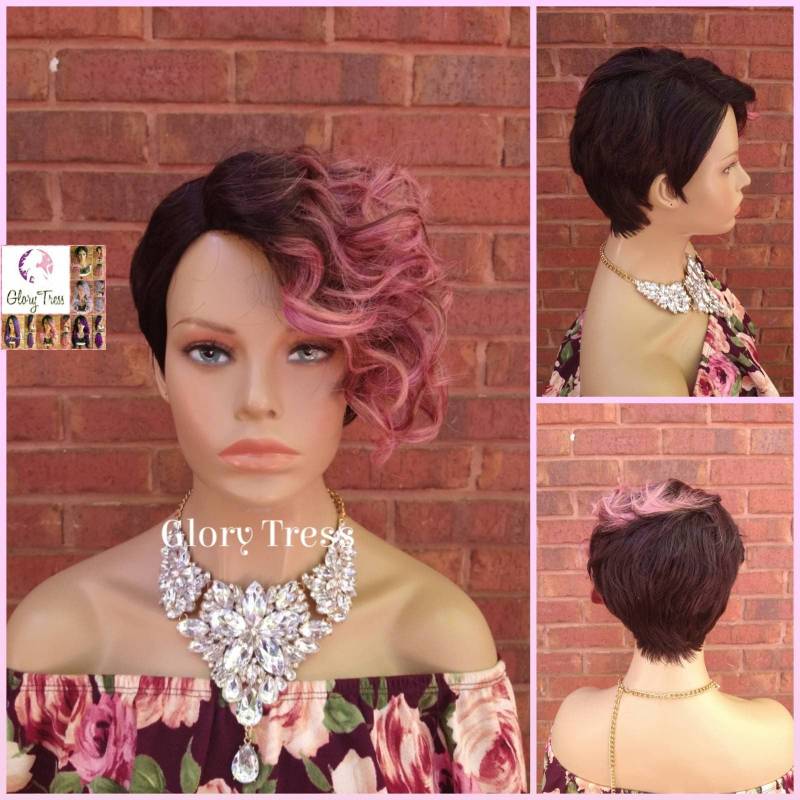 Kurze Vollperücke Mit Pixie Cut, Ombre Pink Perücke, Glory Tress, Lace Seitenteil //Revive von GloryTress